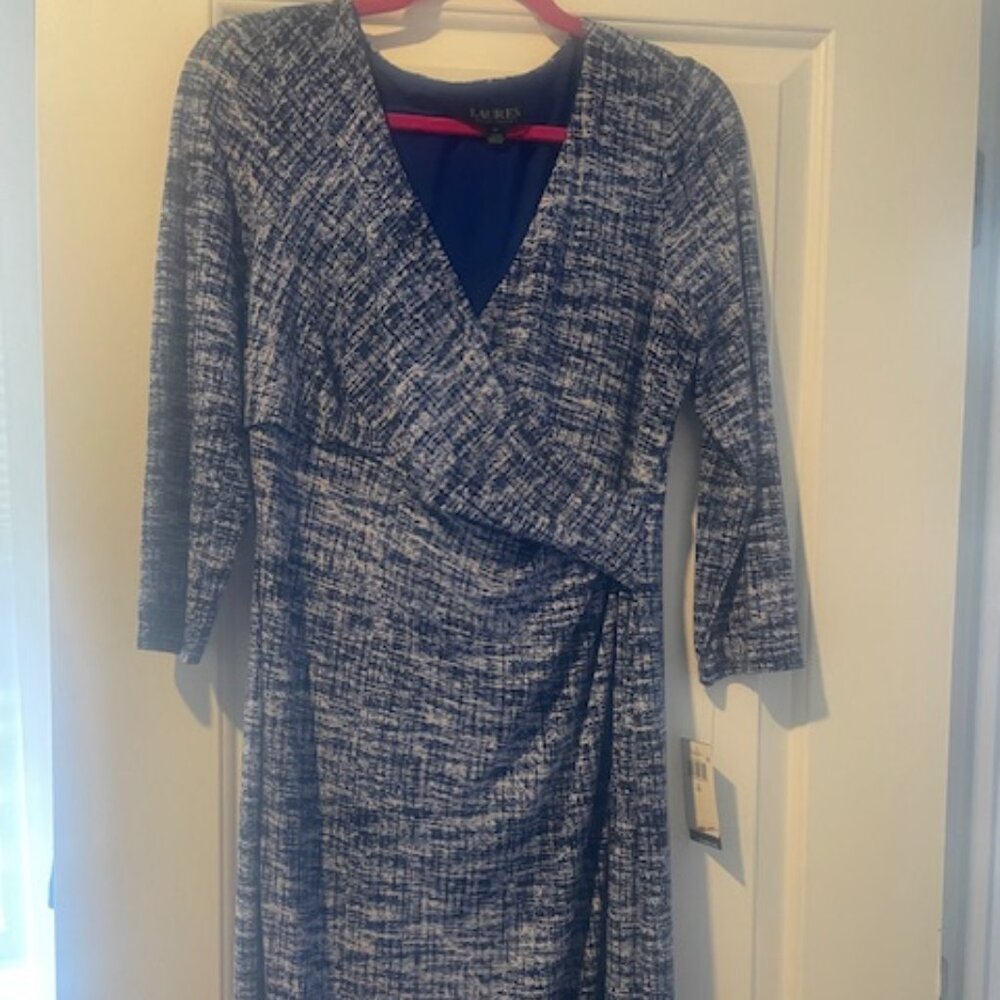 Blue and White Printed Ralph Lauren Wrap Dress